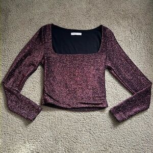 Sincerely Jules Pink Glitter Square Neck Long Sleeve Cropped Shirt